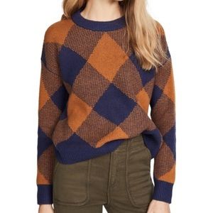 Madewell Navy/Rust Buffalo Diamond Comfy Sweater - M